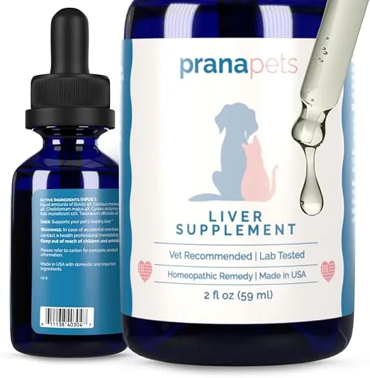 PranaPets Liver Supplement for Pets Naturally Aids in Healthy Liver Function for Dogs & Cats | Herbal Formula Helps Relieve Abdominal Pain, Indigestion & Inflammation of Liver & Gallbladder