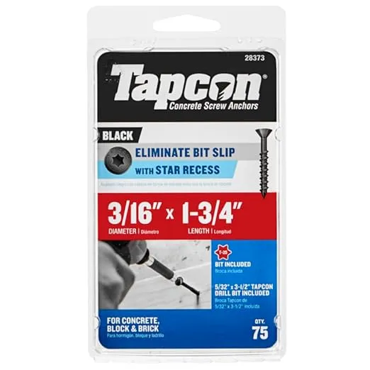 Tapcon 28373 3/16" X 1-3/4" Star Head Black Screw Anchor 75CT