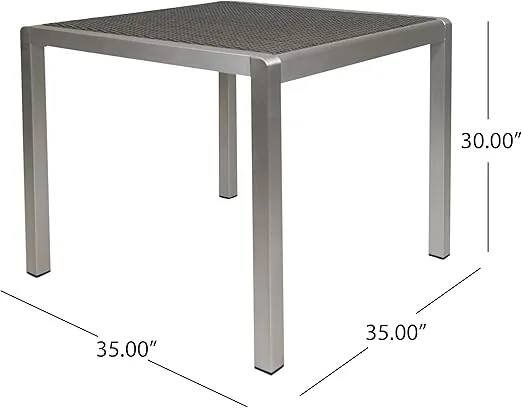GDFStudio Outdoor Dining Table - Anodized Aluminum - Wicker Table Top - Square - Silver and Gray - 35"