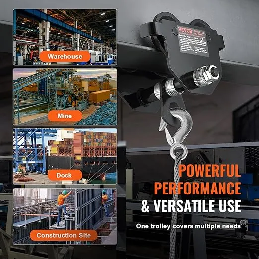 VEVOR Manual Trolley, 1100 lbs/0.5 Ton Load Capacity Push Beam Trolley with Dual Wheels, Adjustable for I-Beam Flange Width 2.5" to 5.5", Heavy Duty Alloy Steel Garage Hoist for Straight Curved I Beam
