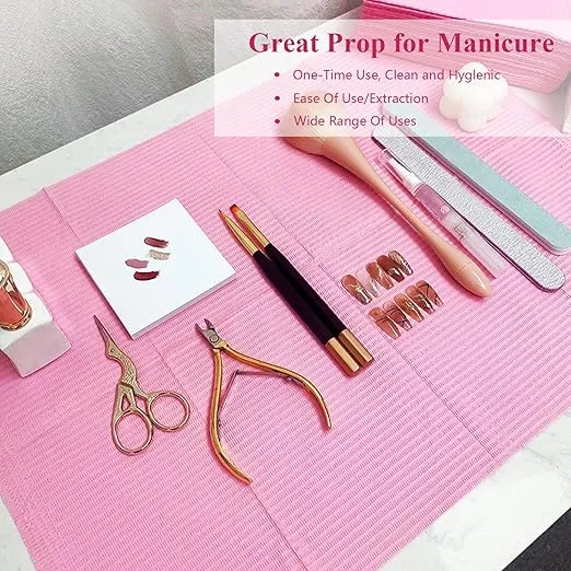 Disposable Nail Art Table Towels 13"x18" - 3 Ply Waterproof Dental Bibs for Patients - Dentist or Medical Tray Cover and Nail Table Cover Supplies, Pink