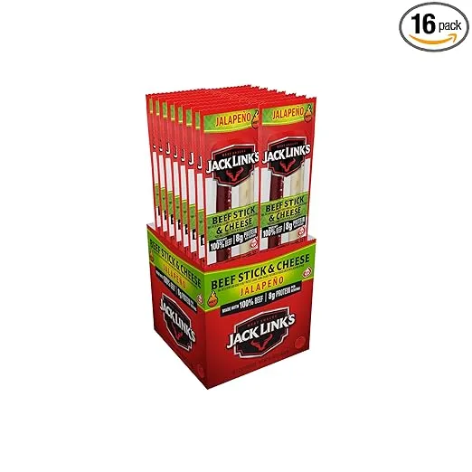 Jack Link’s Jalapeno Beef & Cheese Combo, Spicy Snack Pack – 100% Beef Stick and Cheese Stick Made with Real Wisconsin Cheese - 8g Protein, 1.2 Ounce (Pack of 16)