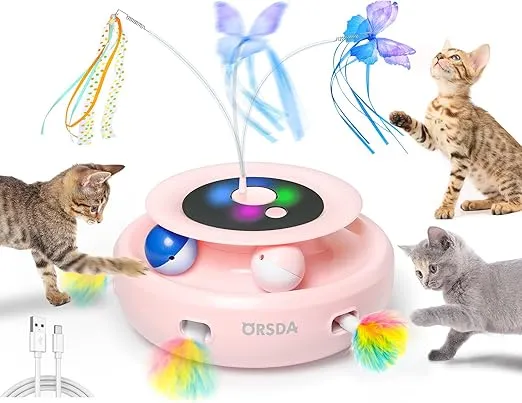 ORSDA Cat Toy, 3-in-1 Automatic Cat Toys for Indoor Cats, Electronic Whack a Mole, Fluttering Butterfly,Track Balls Kitten Toy, Rechargeable Power Interactive Feather Toys for All Breeds