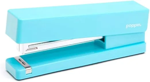 Poppin Stapler - The Original Modern Desk Stapler, Office Supplies, Office Desk Accessories, Lacquer Design, Solid Steel Anvil, Multiple Colors Available (Aqua)