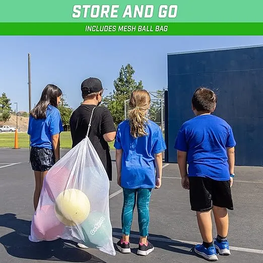 GoSports Playground Balls for Kids (Heavy Duty Set of 6) with Carry Bag and Ball Pump (Choose 8.5” or 10” Sizes)