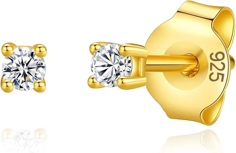925 Sterling Silver 4 Prong Cubic Zirconia Stud Earrings for Women, Hypoallergenic, Sizes 2mm-6mm
