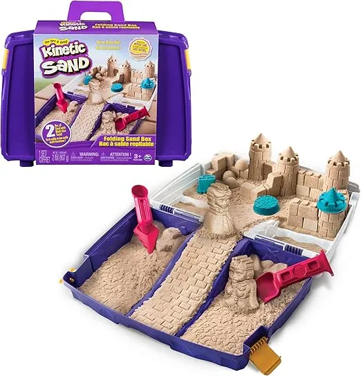 Kinetic Sand, Folding Sand Box with 2lbs Play Sand, 7 Molds & Tools, Sensory Toys, Christmas Gifts for Kids Ages 3+
