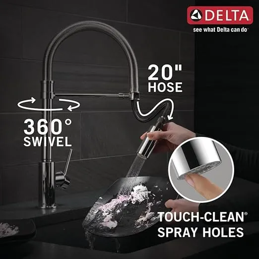 Delta Faucet Trinsic Pro Commercial Style Kitchen Faucet Chrome, Chrome Kitchen Faucets with Pull Down Sprayer, Kitchen Sink Faucet, Faucet for Kitchen Sink with Magnetic Docking, Chrome 9659-DST