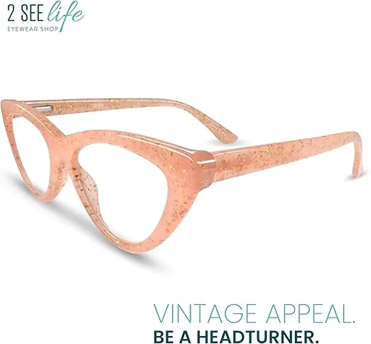 Pink Sparkly Cat Eye Reading Glasses for Women with Sturdy Frame - Spring Hinges Eyeglasses - Cateye Readers for Women - Trendy for all Face Shapes Fashion Glasses for Women - Cheaters Glasses 5.0