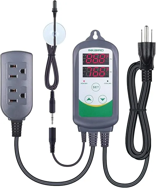 Inkbird ITC308S Temperature Controller for Aquarium with Submersible Probe, Heating Cooling Outlets Thermostat for Heater and Cooling Fans