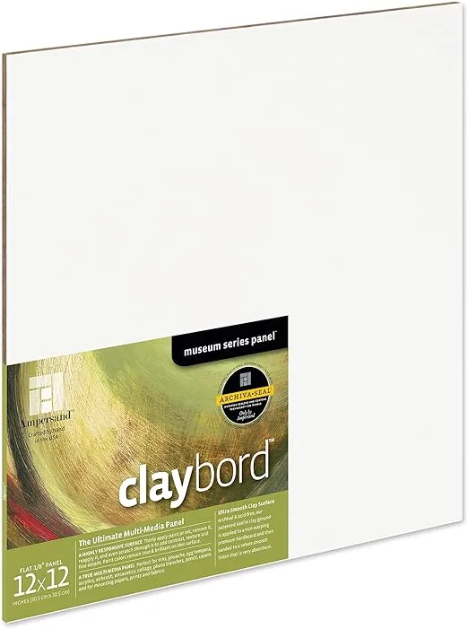 Ampersand Art Supply Wood Painting Panel: Museum Series Claybord, 12" x 12", 1/8" Flat Profile