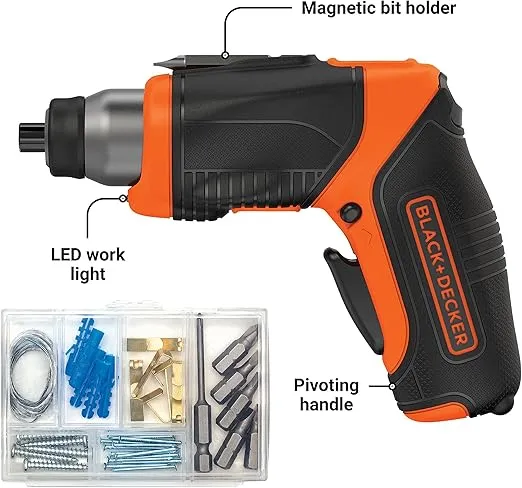 BLACK+DECKER 4V MAX* Cordless Screwdriver with Picture-Hanging Kit (BDCS40BI)