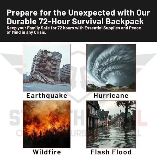 Stealth Angel Survival - 72 Hour Family Emergency Kit - 1-5 Person Survival Bag for Earthquakes, Hurricanes, and Other Natural Disasters