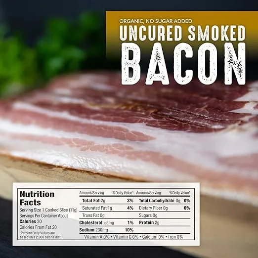 Pederson’s Farms, Organic Pork Bacon, Whole30 (4 Pack, Use/Freeze) 8oz – No Sugar Added, Uncured, Keto Paleo Diet Friendly, No Nitrites Nitrates, Made in the USA…