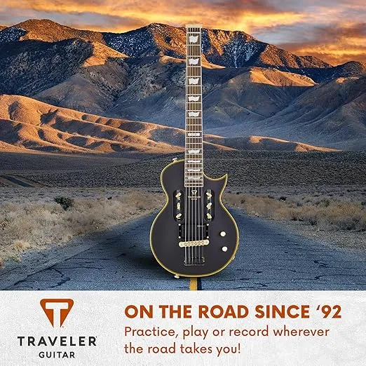 Traveler Guitar LTD EC-1 Vintage Black Electric Guitar | Small Electric Guitar with Headphone Amp | Full 24 3/4" Scale Travel Guitar | Portable Mini Guitar | Headless Guitar with Custom Gig Bag