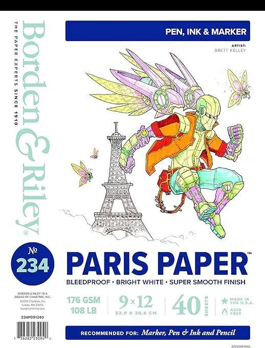 Borden & Riley 9" x 12" #234 Paris Paper Pad, 176 GSM/108 LB, 40 White Sheets, 1 Pad Each (234P091240)