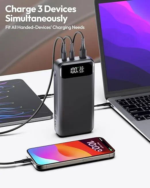 A ADDTOP Power Bank, 20000mAh 65W USB C Laptop Portable Charger, PD QC Fast Charging 3-Output External Battery Pack for MacBook, HP, Tablet, iPhone Series, Samsung, Computer, Steam Deck and More