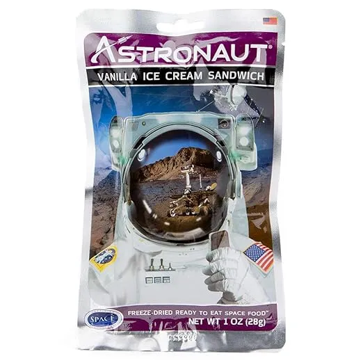 Astronaut Foods Freeze-Dried Ice Cream Sandwich, NASA Space Dessert, Vanilla, 1 Count
