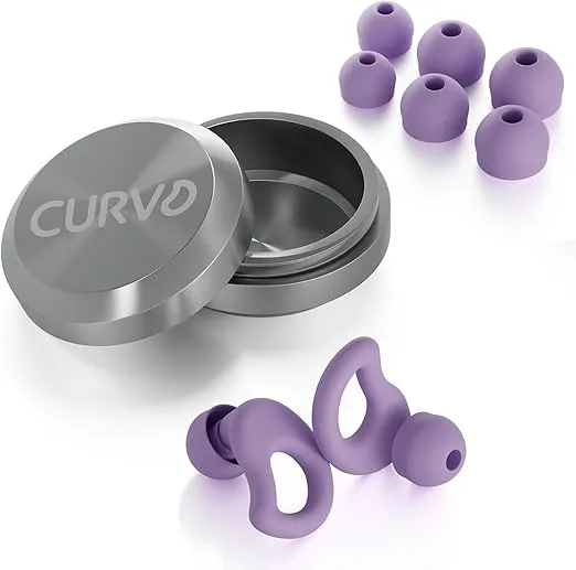 CURVD Everyday Earplugs – Ultra Soft, Customizable Sleep, Travel, Sensitivity, Noise Protection, for Sound Canceling Isolation, up to -30dB Reduction, NRR 15, Reusable and Sustainable (Purple)