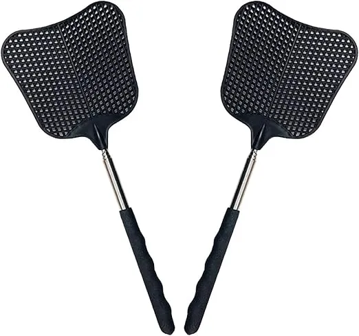Foxany Telescopic Fly Swatters, Durable Plastic Fly Swatter Heavy Duty Set, Flyswatter with Stainless Steel Handle for Indoor/Outdoor/Classroom (2 Pack)