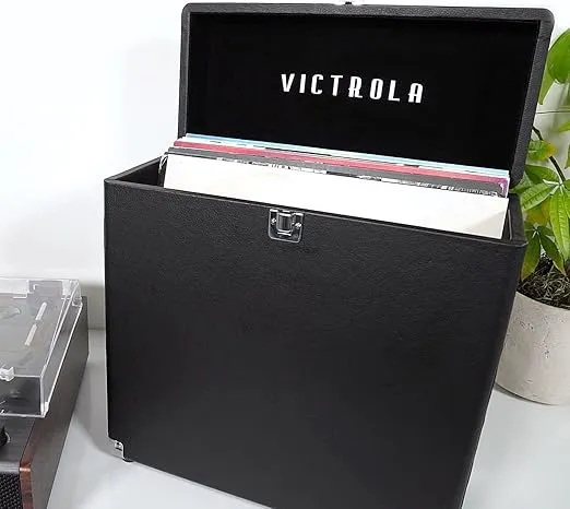 Victrola Vintage Vinyl Record Storage and Carrying Case, Fits all Standard Records - 33 1/3, 45 and 78 RPM, Holds 30 Albums, Perfect for your Treasured Record Collection, Black
