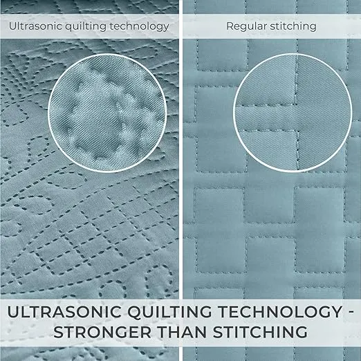 Mellanni King Bedspread Coverlet Set - Bedding Cover with Shams - Ultrasonic Quilting Technology - 3 Piece Oversized Quilt Set - Bedspreads & Coverlets (King, Spa Blue)