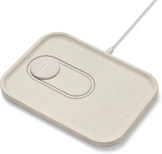 COURANT MAG:3 Charger and Tray - Belgian Linen, Multi-Device Charger Compatible with MagSafe iPhones 16, 15, 14, 13, 12 or Wireless AirPod Cases (Natural)
