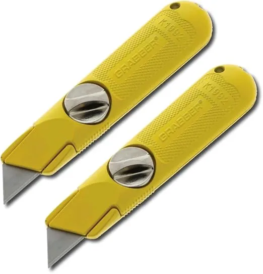 Grabber All-Metal Fixed-Blade Utility Drywall Knife - Easy Change Blade, Non-Retractable (2-Pack)
