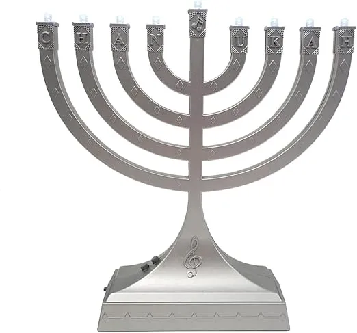 Rite Lite Chanukah “Dancing Lights” 7" H Musical Electric Menorah (Silvertone) - Electric Menorah, Hanukkah Silver Menorah That Plays Music While The Lights Dance to The Beat!