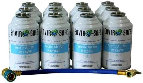 Arctic Air for R1234yf, 12 cans and Brass Charging Hose, Refrigerant Support R-1234yf
