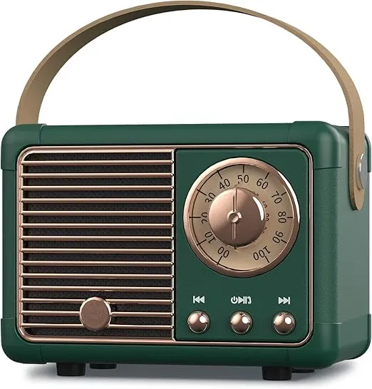 PRUNUS J-999 Retro Bluetooth Speaker,Vintage Decor,Mini Wireless Bluetooth Speaker,Cute Old Fashion Style Support USB/TF Card/AUX for Kitchen Desk Bedroom Office Party Outdoor(Green)
