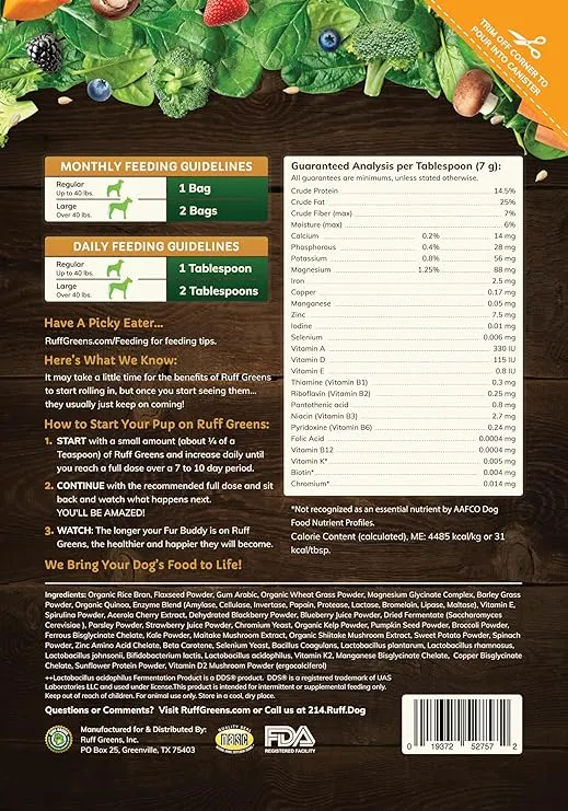 Ruff Greens K9 VitaSmart Vitamin & Mineral Supplement Nutritional Support for Dogs, 7.4 Ounce