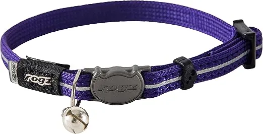Rogz Reflective Nylon Cat Collar with Breakaway Clip and Removable Bell, fully adjustable to fit most breeds, Purple