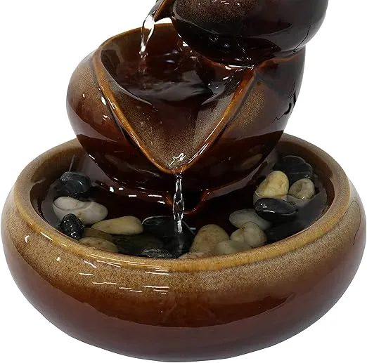 Sunnydaze Tiered Vessels 10-Inch Indoor Ceramic Tabletop Fountain - Electric Submersible Pump with Adjustable Flow Brown