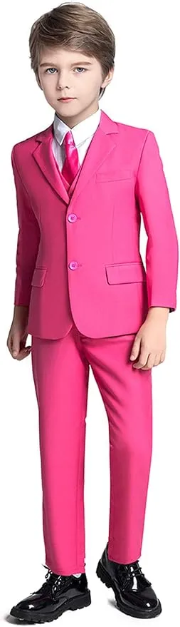 Boys Suit 5 Piece Kids Party Tuxedo Blazer Vest and Pants Set with Tie for Boy Formal