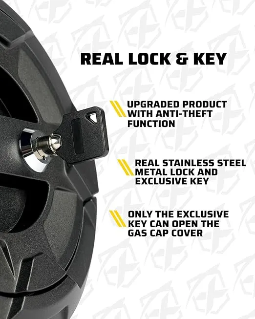 Xprite Locking Gas Tank Cap Cover Compatible with 2007-2018 Jeep Wrangler JK JKU Unlimited Rubicon Sahara, Off-Road Aluminum Lock Fuel Filler Door Cover, (Keys Included)