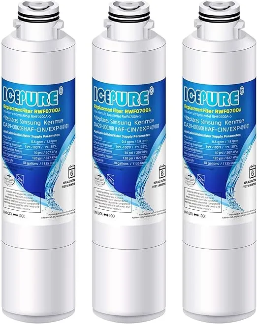 ICEPURE DA29-00020B Samsung Refrigerator Water Filter Replacement for DA29-00020A/B, HAF-CIN/EXP, RF28HFEDBSR, RF263BEAESR, RF263TEAESG, RF28HDEDBSR, HAF-CIN, RF4287HARS,RF4267HARS,DA97-08006A 3PACK