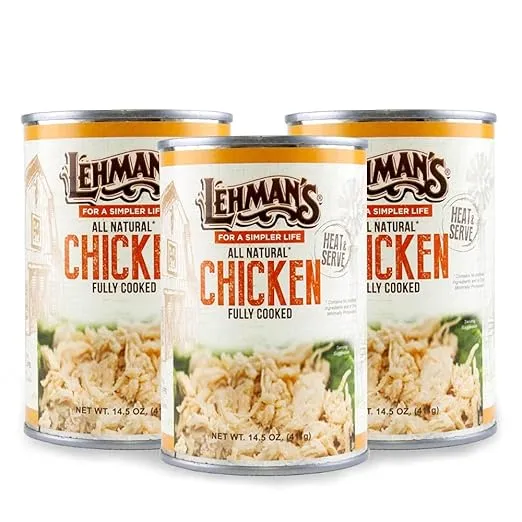 Lehman's All Natural Canned Meat, USA Made Ready to Eat for Everyday, Camping or Emergencies, 14.5 oz each, Pack of 3, Chicken