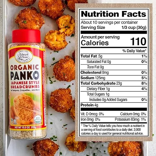 Edward & Son's Organic Japanese Style Panko Breadcrumbs - Panko Crumbs Organic, Perfect for Breading, Low Sodium, USDA Organic - 10.5 Oz (Pack of 6)