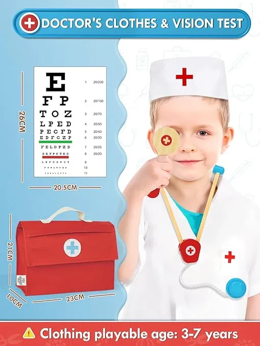 Lehoo Castle Doctor Kit Kids Wooden, Toys for 3+ Year Old Boys, Pretend Play Dr Set, Kids Doctor Playset, Medical Kits with Stethoscope, Gifts for Toddlers Girls Ages 3 4 5 6