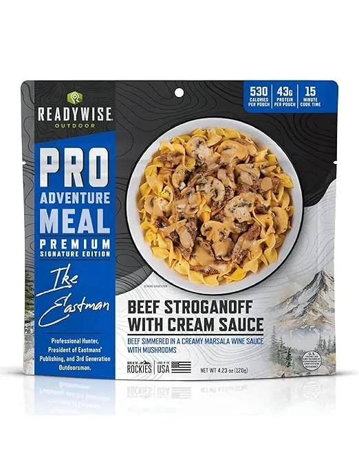 READYWISE - Outdoor Pro Adventure Meal, Beef Stroganoff with Cream Sauce, 2 Servings, 1 Pouch, 530 Calories, 43 Grams Protein, MRE, Premium, Freeze Dried Food for, Camping, Hiking, & Backpacking
