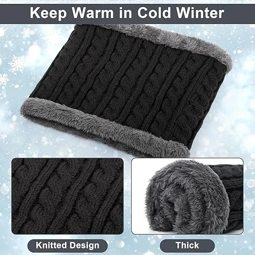 3 Pcs Boys Girls Winter Beanie Hat Scarf Gloves Set Thick Knitted Warm Toddler Winter Hat Mittens Neck Warmer for Kids