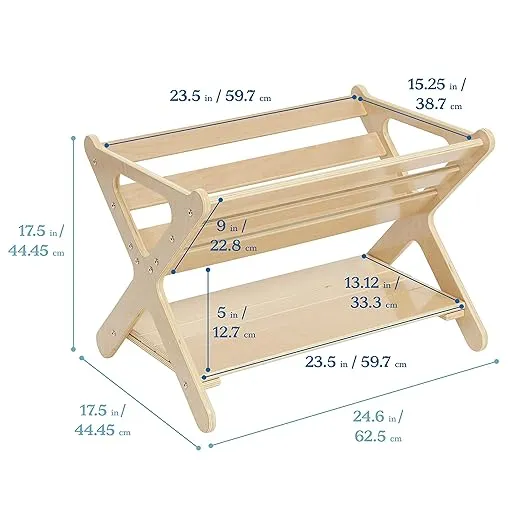 ECR4Kids Book Caddy with Shelf, Bookshelf with Storage, Natural