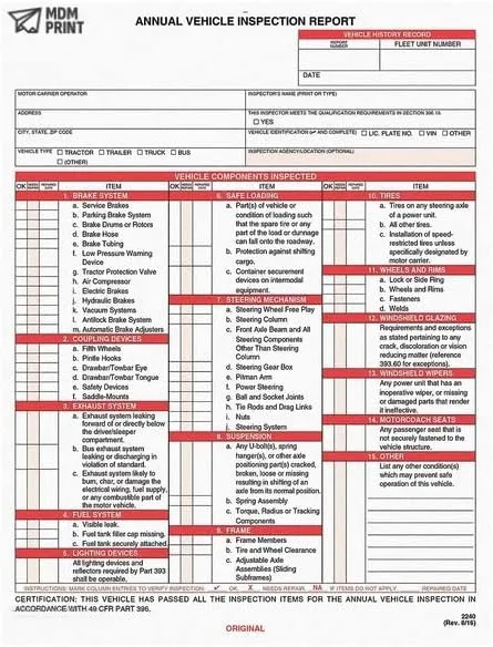 Annual Vehicle Inspection Report/Label