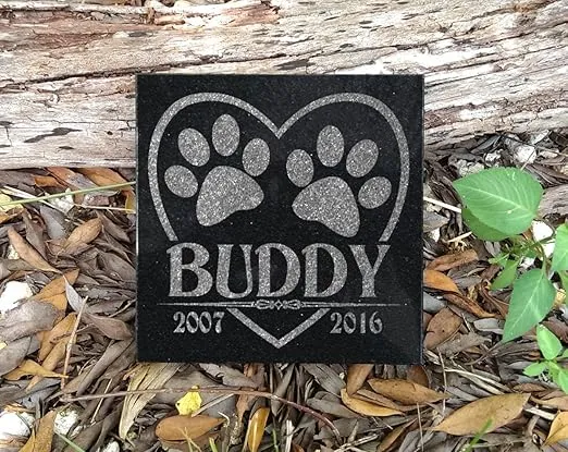 Personalized Heart Paw Print Granite Dog Cat Pet Memorial Garden Stone Headstone Grave Marker 6x6