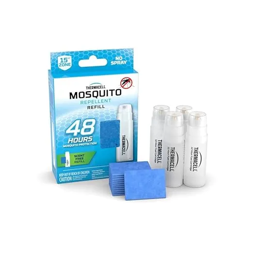Thermacell Mosquito Repellent Refills, 48-Hour Pack; Contains 12 Repellent Mats, 4 Fuel Cartridges; Compatible with Any Fuel-Powered Thermacell Product; No Spray, Scent, Mess