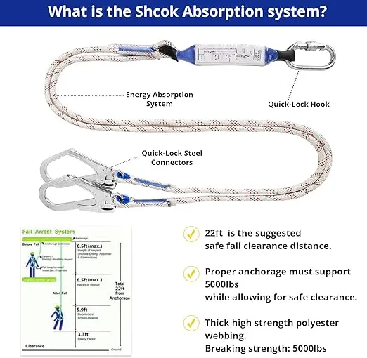 Safety Harness Fall Protection Kit: Full Body Roofing harnesses with Shock Absorbing Lanyard - Updated Comfortable Waist Pad