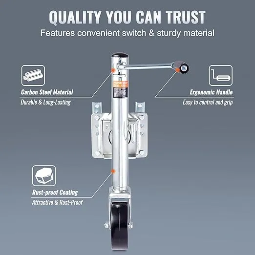 VEVOR 1000 lbs Trailer Jack with Wheel, Heavy Duty Swivel Boat Trailer Jack, 10" Lift, Bolt-on Trailer Tongue Jack for RV Boat