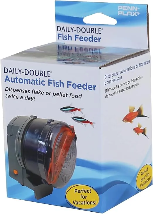 PENN-PLAX Daily-Double Automatic Fish Feeder for Aquariums – Battery Operated (AA) – Features On/Off Switch – Perfect for Vacations, Holidays, and Weekend Travel
