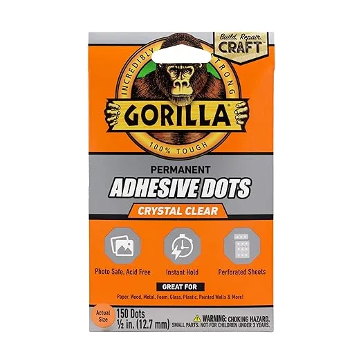 Gorilla Permanent Adhesive Dots, Double-Sided, 150 Pieces, 0.5" Diameter, Clear, (Pack of 1)